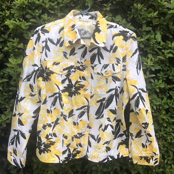 Drapers & Damons Jackets & Blazers - Drapers & Damons XL floral B&W & yellow  4-pocket jacket